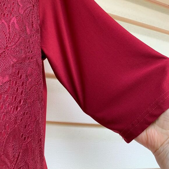 Argentinian red 2-in-1 long-sleeved sequin & lace blouse, elegant, beautiful, L - Picture 6 of 8